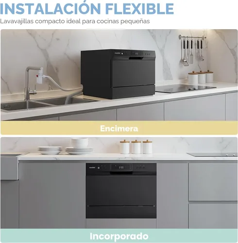 Vista 7 de COMFEE' Lavavajillas de encimera, lavavajillas portátil Energy Star, 6 servicios de mesa y 8 programas de lavado, velocidad, cuidado del bebé, ECO