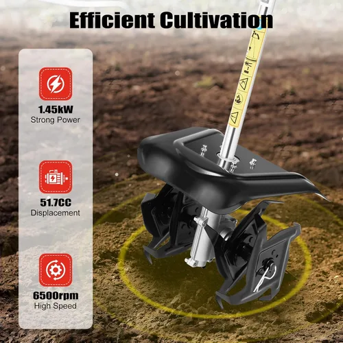 Vista 3 de Mini cultivador inalámbrico, 42.7 CC 2 tiempos de gasolina Rototiller inalámbrico cultivador de jardín granja 6500 RPM máximo máquina cortadora