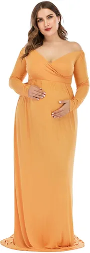 Vista 2 de ZIUMUDY Vestido largo de maternidad con hombros descubiertos, vestido de fotografía para baby shower