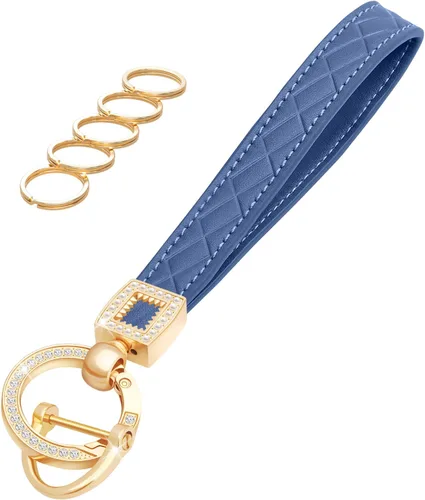 Vista 12 de Llavero de muñeca de cuero OHKYOOT, llavero de muñeca para automóvil con 5 llaveros y anillo anti-pérdida Negro