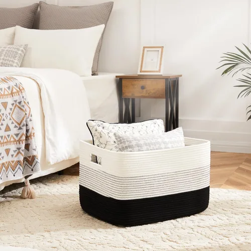 Vista 2 de Artfeel - Cesta de manta rectangular, cestas tejidas para almacenamiento, cesta de lavandería de 30L para decoración de guardería, cesta