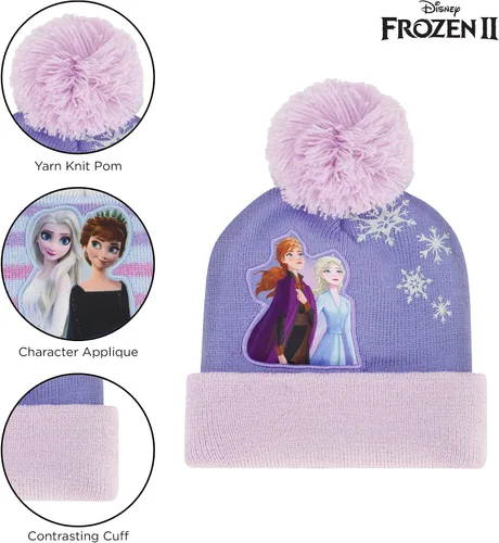 Vista 3 de Disney Conjunto de sombrero de invierno Frozen para niñas y guantes para niños gorro Elsa y Anna para edades de 4 a 7 años