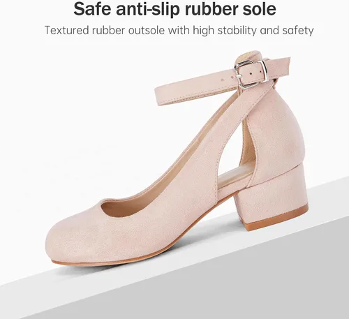Vista 3 de Coutgo Zapatos de vestir de tacón bajo para niñas, bonitos tacones bajos y gruesos, correa de tobillo, hebilla Mary Jane Princess