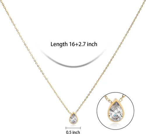 Vista 2 de Badu Collar de lágrima creada en oro de 18 quilates de 0.39 x 0.394 pulgadas para mujer, joyería de circonita cúbica solitaria, día de la madre