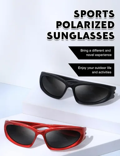 Vista 6 de Gafas de sol polarizadas envolventes vintage de moda para hombres y mujeres, gafas de sol futuristas para deportes al aire libre UV400