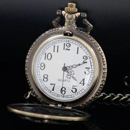 Vista 3 de Tiong Reloj de bolsillo con diseño clásico de números arábigos de cuarzo con cadena, regalos de cumpleaños