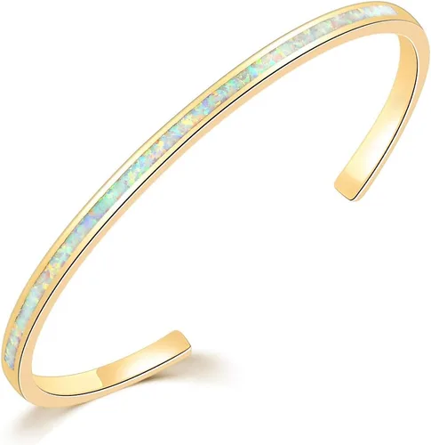 Vista 17 de CiNily Pulsera de ópalo para mujer, chapada en oro, hipoalergénica, con piedras preciosas abiertas
