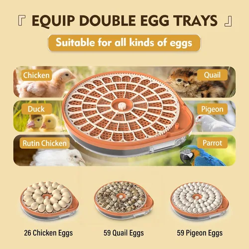 Vista 6 de Incubadoras para incubar huevos 3 en 1 Incubadora de aves de corral totalmente automática Control automático de temperatura y humedad, giro Beige