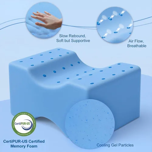 Vista 3 de KingPavonini Almohada de rodilla refrescante para dormir de lado, almohadas de piernas de espuma viscoelástica de gel para dormir de lado con funda