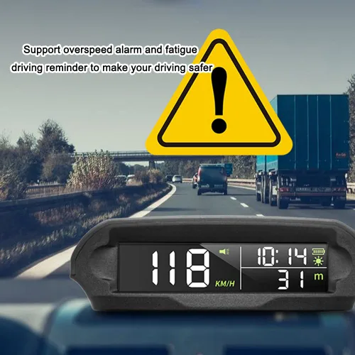 Vista 7 de Velocímetro solar digital para coche con pantalla LCD, visualización de cabeza arriba, alarma de exceso de velocidad, pantalla de KMH/MPH