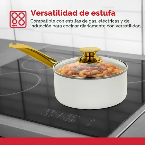 Vista 5 de Holstein Housewares Sartén antiadherente de cerámica de 2.5 cuartos de galón con tapa, sartén multiusos para cocinar a fuego lento y hervir, mango