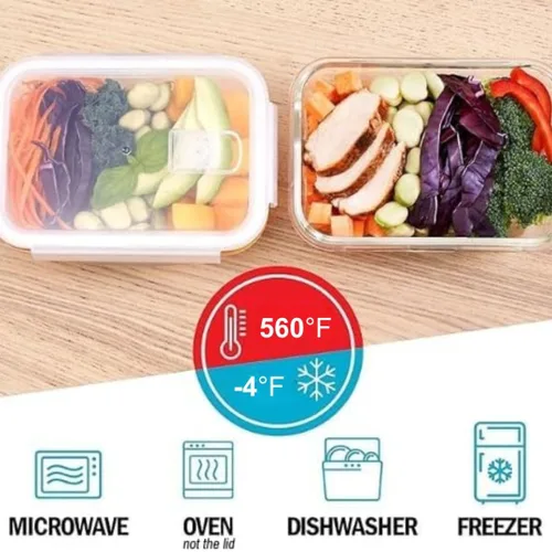 Vista 6 de Igluu Recipientes de vidrio para preparación de comidas con tapas de ventilación (paquete de 5) – 28 onzas (+Extra Lid) – Airtight & BPA-Free