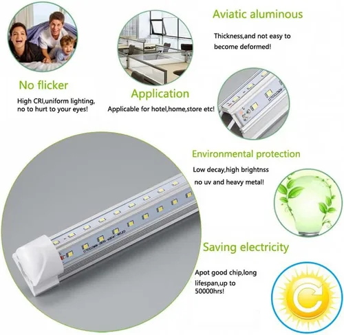 Vista 6 de Tubo de luz LED de 8 pies, tubos LED integrados T8, 72 W, 7200 lm, 6000 K, blanco frío, cubierta transparente, luz de tubo en forma de V de doble
