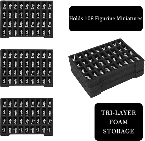Vista 3 de Funda de Transporte Resistente para Figuras en Miniatura con 108 Ranuras - Estuche de Transporte Compatible con D&D y Más (Transparente)