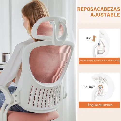 Vista 5 de Sweetcrispy Silla de escritorio para computadora de oficina, ergonómica, con respaldo alto, de malla, con ruedas y reposacabezas ajustables, cómodo