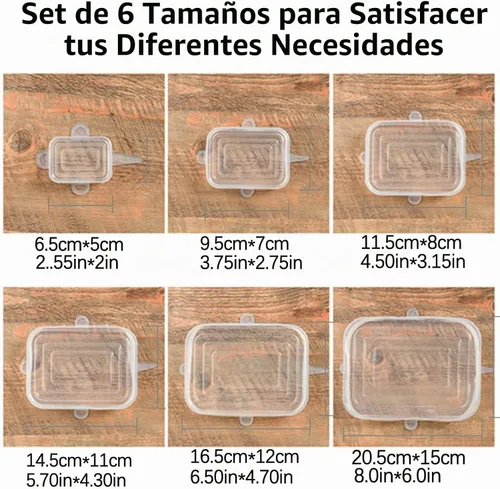 Vista 4 de TopHomer Juego de 6 tapas rectangulares de silicona elásticas, juego de 6 tamaños, reutilizables, resistentes, para mantener la comida fresca