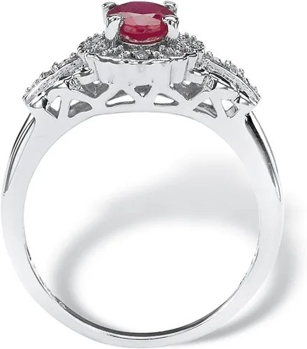 Vista 2 de PalmBeach Jewelry Yellow Gold-Plated or Sterling Silver Genuine Red Ruby and White Topaz Halo Ring (1 18 cttw TDW)