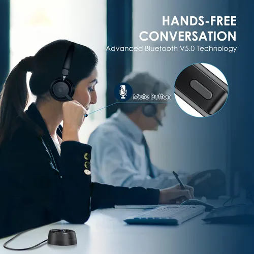 Vista 6 de Mopchnic Auriculares Bluetooth, auriculares inalámbricos con micrófono con cancelación de ruido AI, auriculares inalámbricos con dongle USB