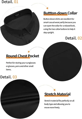 Vista 5 de COOFANDY Camisas de vestir para hombre, de manga corta, de algodón, casual, con botones, con bolsillo