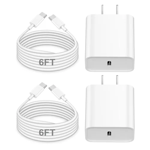 Vista 13 de Cargador rápido para iPhone, [certificado MFi] 2 paquetes de 20 W de doble puerto PD/QC3.0 USB C cargador de pared con cable USB C a Lightning de 6