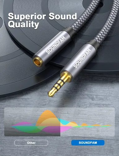 Vista 7 de Cable de extensión de auriculares de 3 pies/3.3 ft, TRRS de 0.138 in, cable de audio macho a hembra, cable de extensión AUX de nailon trenzado
