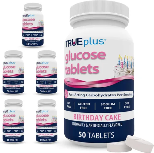 Vista 10 de TRUEplus® Tabletas de glucosa, sabor surtido (uva, frambuesa, naranja), botella de 50 unidades (1)