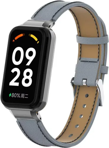 Vista 8 de Compatible con Xiaomi Redmi Band 2 Bandas, correa de repuesto de cuero para pulsera con marco de metal para Xiaomi Smart Band 8 Active