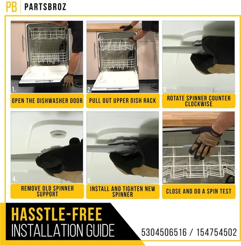 Vista 6 de PartsBroz Brazo de pulverización superior 5304506516 154754502 para lavavajillas Frigidaire FGIP2468UF0A FFBD2406NS9B FGID2466QF5A FFBD2412SS0A