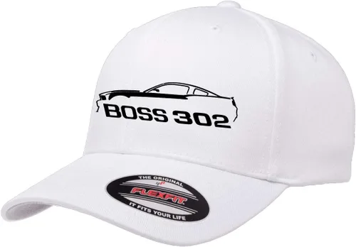 Vista 22 de 2012 2013 Ford Boss 302 Mustang Classic Car Outline Design Flexfit 6277 Gorra de béisbol atlética cabida Negro