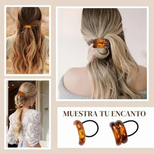 Vista 4 de 2 ligas para el cabello para mujer, ligas elegantes para el cabello sin daños para mujeres, plástico reciclado y elásticos de nailon, elegantes