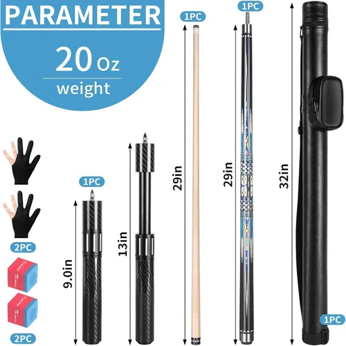 Vista 2 de Kmise 4-Piece 58 Inch FAS Canadian Maple Pool Cue Set, 18 19 20 21 oz 1 set