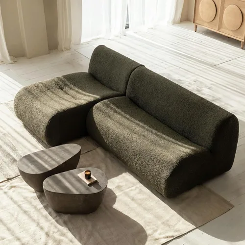 Vista 9 de Sofá individual modular curvado, sofá sherpa de espuma de 33 pulgadas, cómodos sofás de peluche para espacios pequeños, sofás modulares modernos