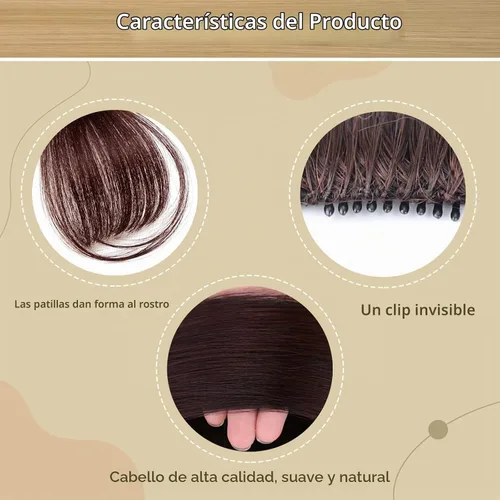 Vista 4 de 2 piezas de flequillo con clip de cabello humano real, flequillo falso con clip para el cabello para mujeres, flequillo tenue curvado con postizos
