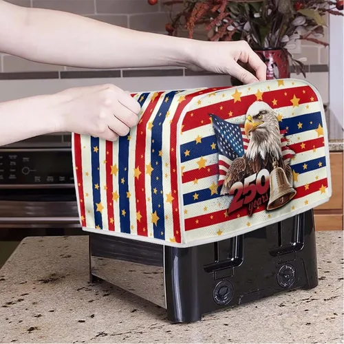 Vista 3 de Xoenoiee Funda protectora para tostadora con estampado de águila y bandera estadounidense del 250 aniversario, a prueba de polvo e impermeable