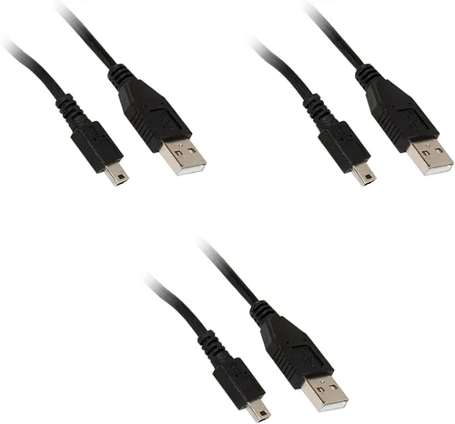 Vista 2 de Cable mini USB 2.0, negro, tipo A macho a macho Mini-B de 5 pines, 6 pies - Paquete de 2