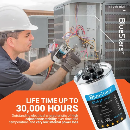 Vista 8 de Blue Stars - Repuesto de condensador de arranque ovalado 3 µF/MFD ± 5% 370/440 VCA 50/60 Hz eléctrico, para aire acond. central, bomba de calor