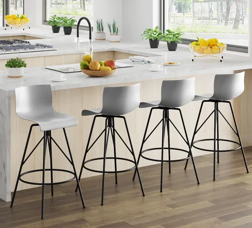 Vista 3 de Awonde Juego de 4 taburetes de bar giratorios de plástico de 24 pulgadas, color gris, modernos taburetes de bar con respaldo de cocina, sillas
