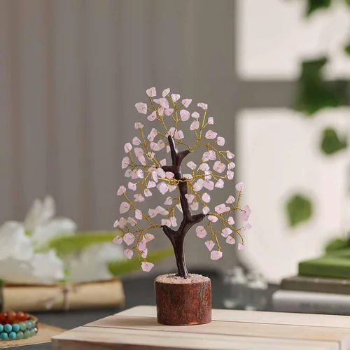 Vista 6 de NARIBABU Árbol de cuarzo rosa, cristales y piedras curativas, árbol de la vida de cristal, decoración de oficina en casa rosa, regalos de cumpleaños