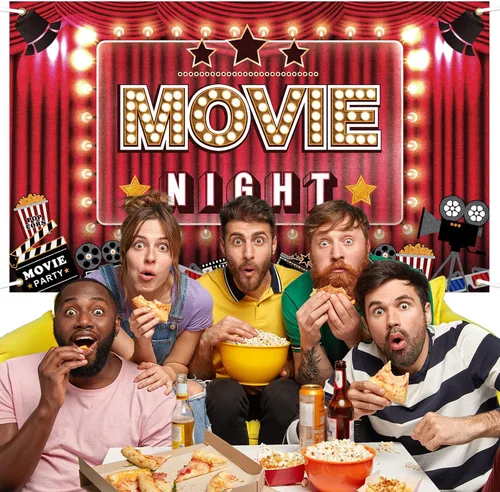 Vista 6 de Decoración de fiesta de Hollywood para la noche de cine, cartel grande para decoración de fiesta de cine y cámara, boleto de acción de película