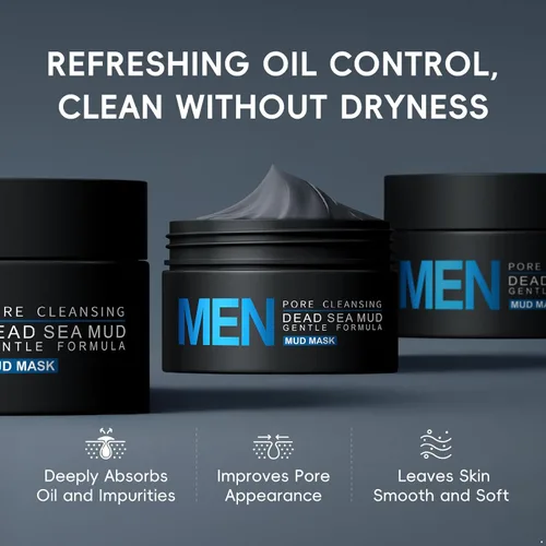 Vista 4 de Men's Facial Mud Mask Deep Cleansing Pores Control Oily Skin Face Care 4.23 oz Black One