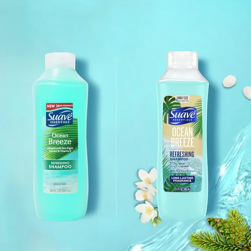 Vista 7 de Suave Essentials Champú refrescante, infundido con extracto de algas marinas y vitamina E, champú para el cabello Ocean Breeze con una fragancia