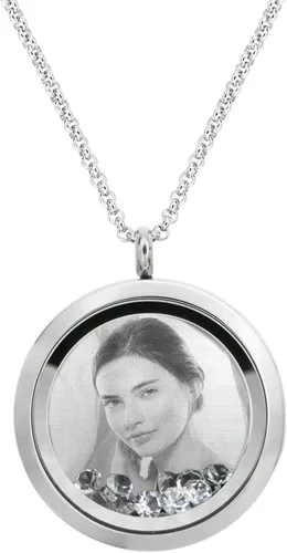 Vista 10 de Dreambell Personalized Custom Picture Text Engrave Clear Crystal 30mm Round Pendant Living Memory Floating Locket Chain Women Jewelry Necklace