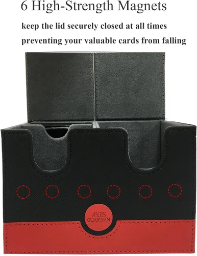 Vista 4 de Commander - Caja de cubierta para tarjetas PTCG MTG, se adapta a más de 150 tarjetas de doble manga con 2 divisores, 6 imanes fuertes, funda