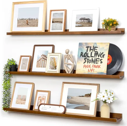 Vista 46 de FLYJOE Estante de repisa de fotos para pared, 24 pulgadas de madera de fresno maciza, estantes para libros de guardería, estantes flotantes