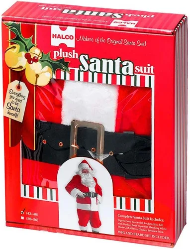 Vista 5 de Traje de Papá Noel Velveteen - Paquete de adornos de felpa Halco Burgundy Claus con guía de Papá Noel