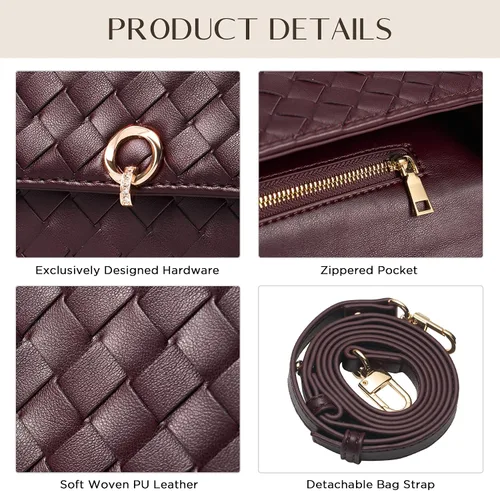 Vista 5 de CHUNLI Bolsos de mano tejidos elegantes para mujer, bolsos cruzados de diseñador con asa superior, bolso formal de piel sintética de noche