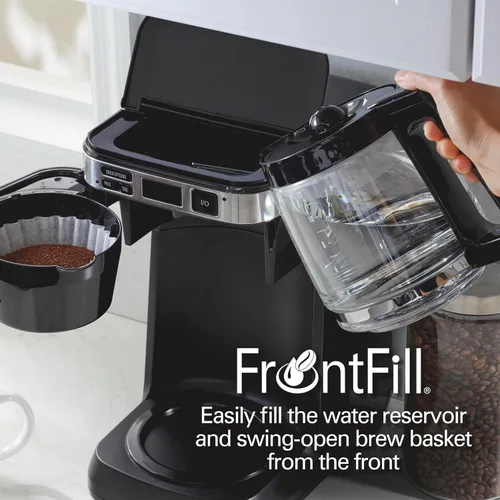 Vista 2 de Hamilton Beach Cafetera programable de 12 tazas, Cafetera de filtro FrontFill Regular & Bold Brew Options Auto Pause and Pour Glass Carafe