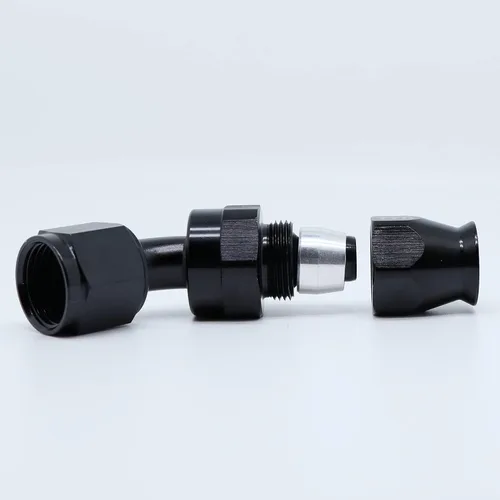 Vista 3 de AN-6 6AN AN6 45 grados PTFE reutilizable giratorio montaje manguera extremo A negro 80-045-06BK