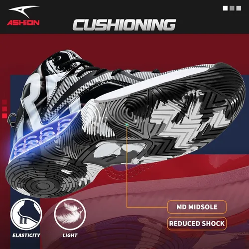 Vista 4 de ASHION Zapatos de baloncesto unisex para niños y niñas, tenis de caña alta, transpirables, con amortiguación al aire libre, zapatos deportivos