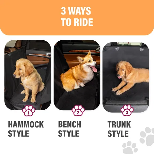Vista 6 de Active Pets Funda Impermeable Tipo Hamaca Estándar para Asiento de Automóvil, Se Adapta a Sedanes, Hatchbacks, Crossovers, Cupés, Vehículos Naranja